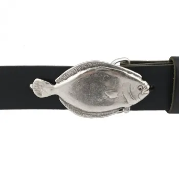Design Belt Buckle Flounder by Umjubelt, fashion style, fish, unisex, nickel-free, silver, for belts up to 4 cm wide - with belt
